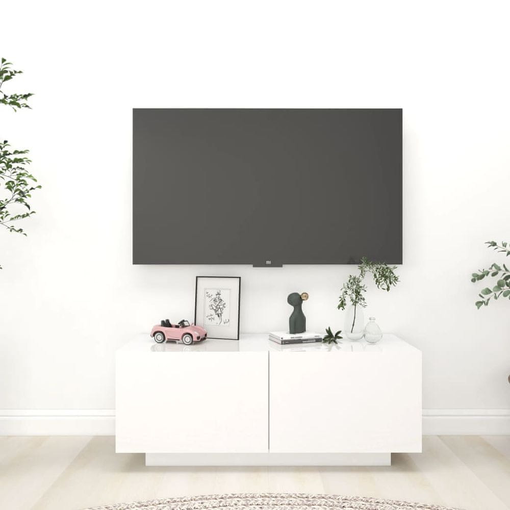 Vidaxl TV skrinka lesklá biela 100x35x40 cm drevotrieska